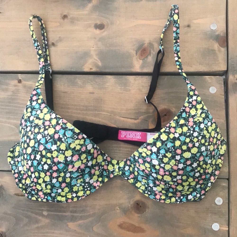 PINK Victoria’s Secret Floral Pink Blue Black Bra